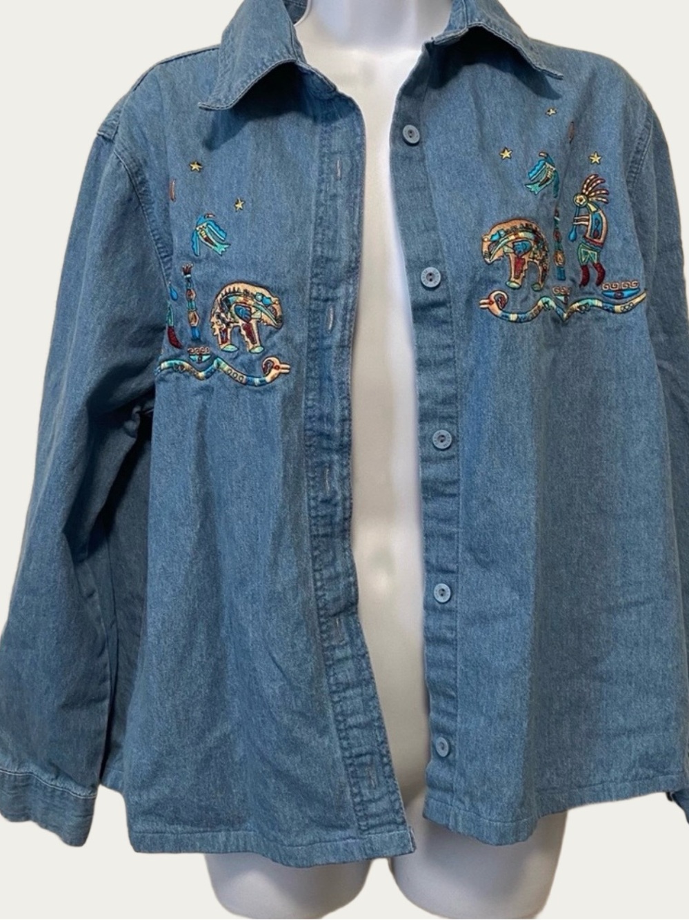 Passion-I South Western Aztec Vintage Denim Button Down Shirt Large